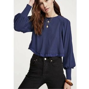 Free People Indigo Billie Crop Long Sleeve Top